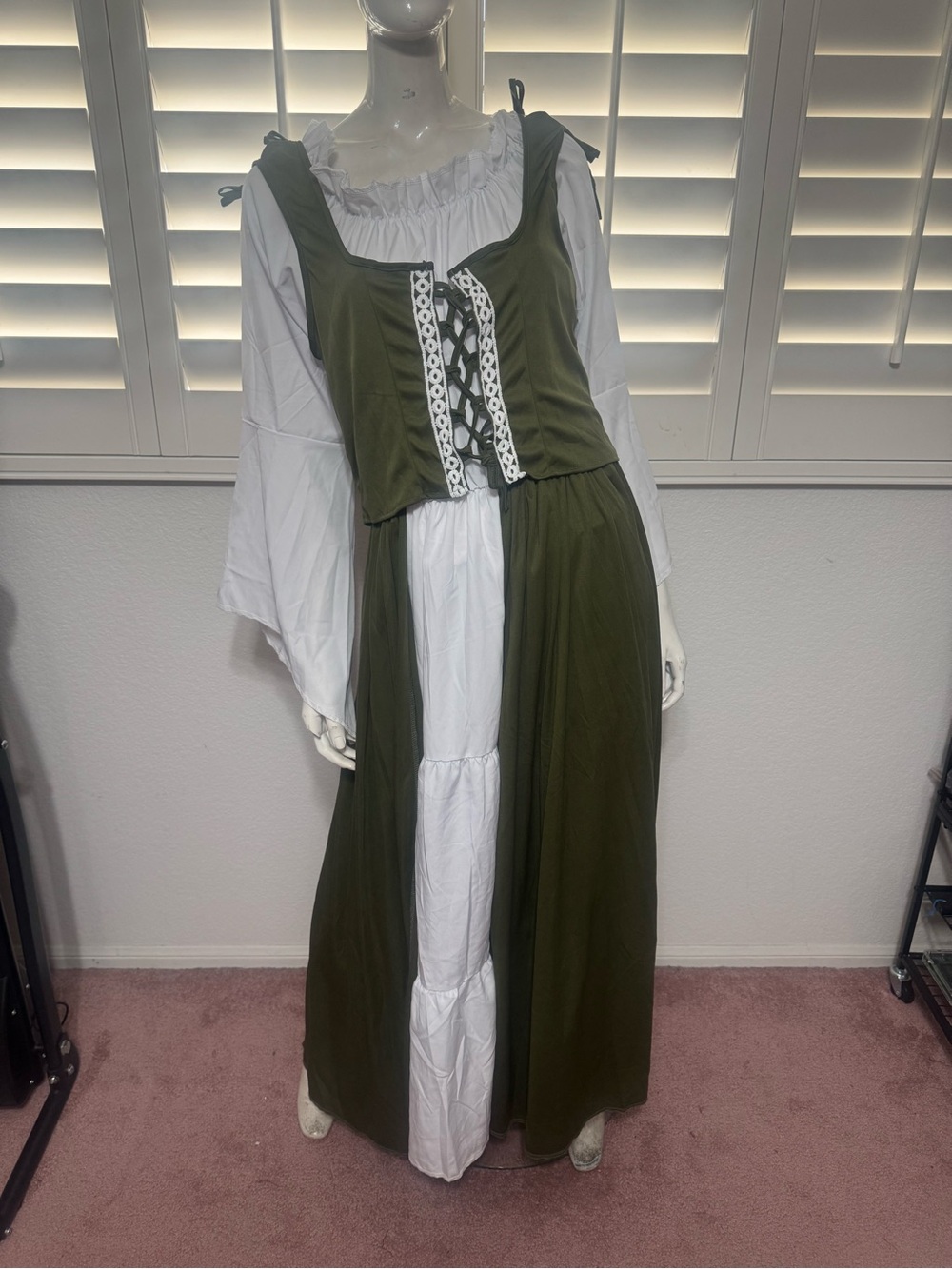 New L green Rennisance dress costume peasant corset cottage core Midevil